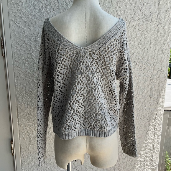 Nicole Miller Artelier Crochet Knit Button Down Sweater- sz Small- Muted Sage - Picture 4 of 14